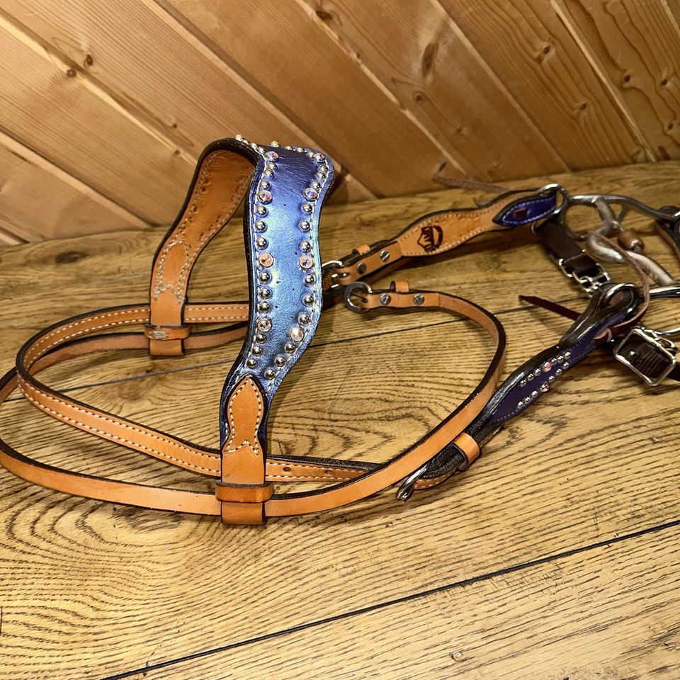 Circle Y Browband Headstall Bit Bridle Reins Metallic Purple Bling Show Set - Image 2 of 4