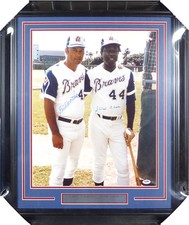 Hank Aaron & Eddie Mathews Signed Framed 16x20 Photo Braves PSA/DNA