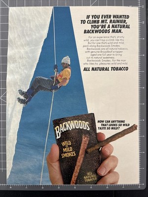1984 Print Ad Backwoods Wild N Mild Smokes All Natural Tobacco Ice Climber