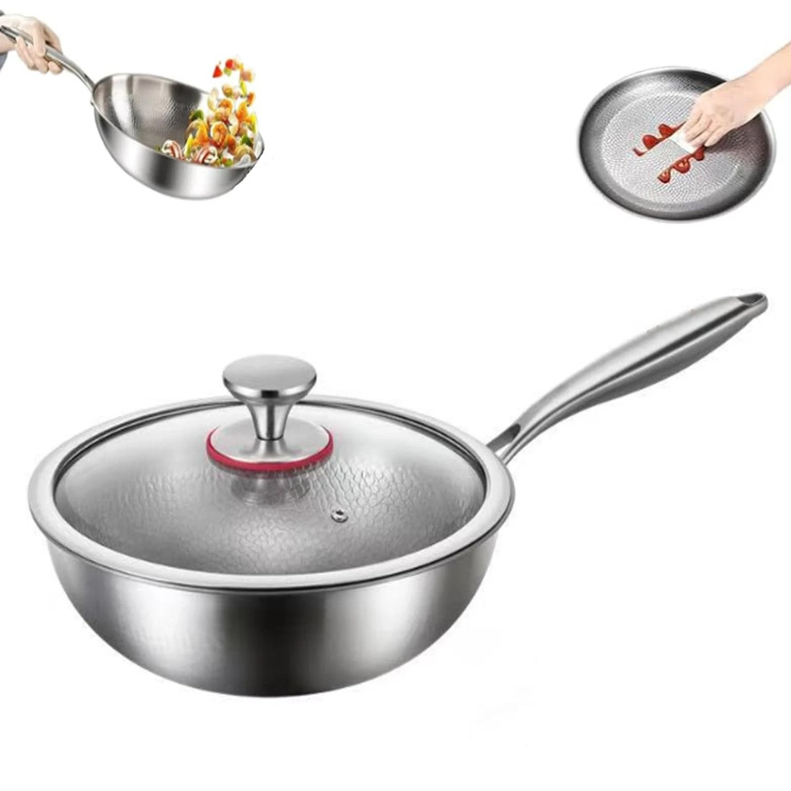 Titanium Hammered Pan Pro with Lid, Durable Scratch-Resistant Titanium Frying...