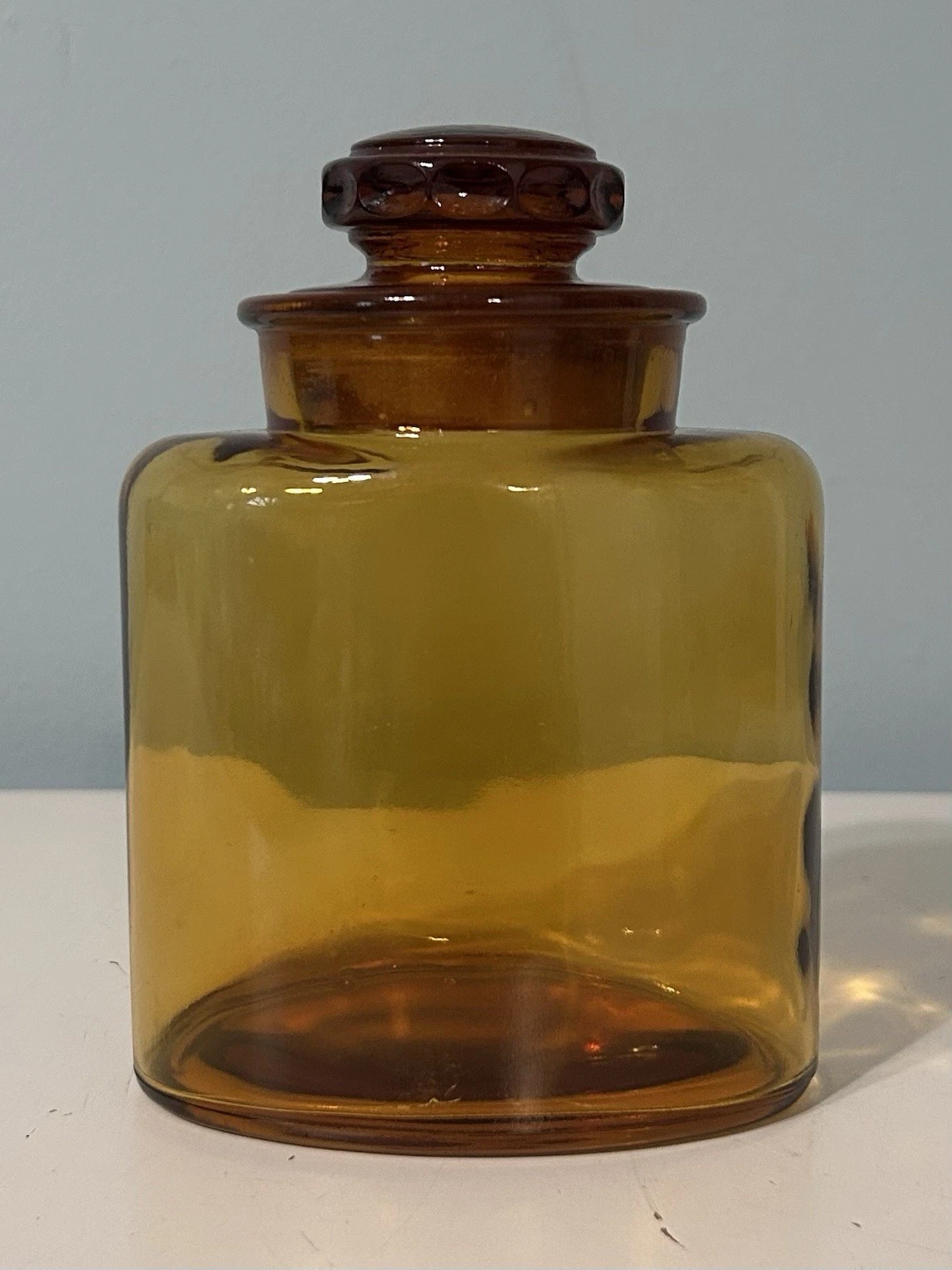 Takahashi Style 6” Amber Glass Oval Apothecary Canister Jar with Stopper Lid