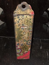 Vintage punched tin hanging hinged tombstone nutmeg grater decorated back