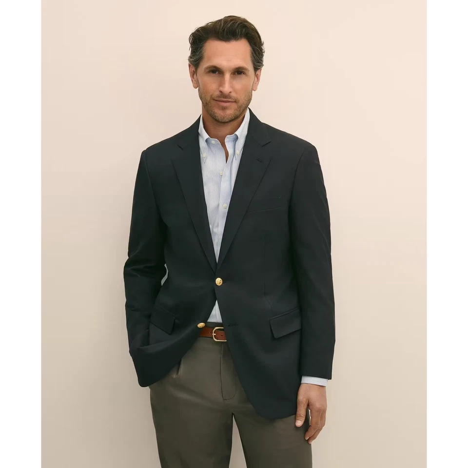 Brooks Brothers 346 Mens Wool Cashmere Blazer Size 40R Black Gold Buttons Career - Image 2 of 4