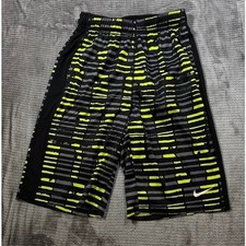 Nike Dri-FIT Basketball Shorts Boys L Black Lime Green Striped Athletic 24X12