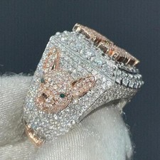 4Ct Round Cut Real Moissanite Custom Men's Wedding Ring 14K Two Tone Gold Plated