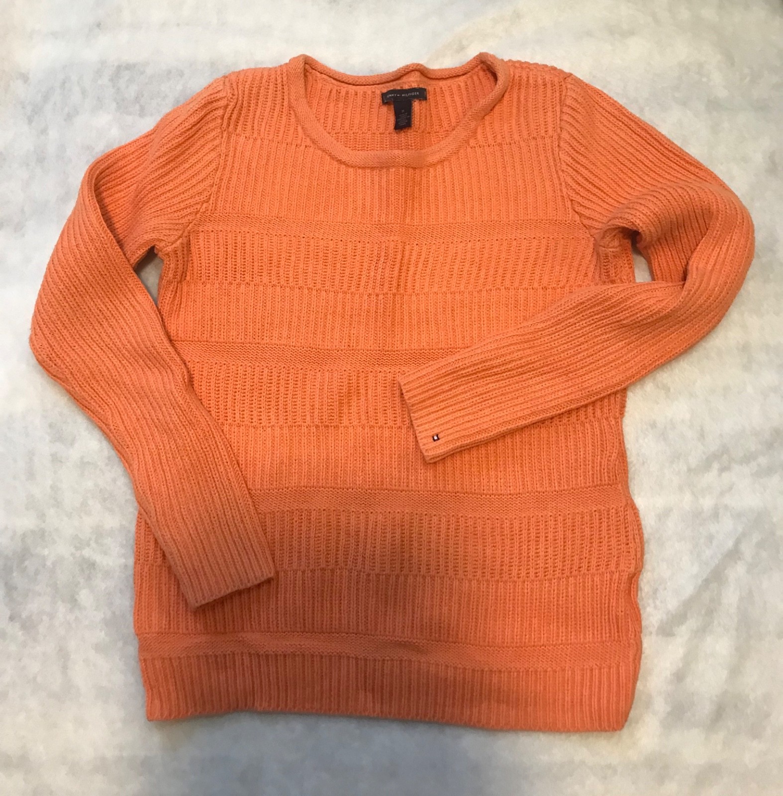 Tommy Hilfiger Coral Orange Cable Knit Sweater Women’s Medium Crewneck