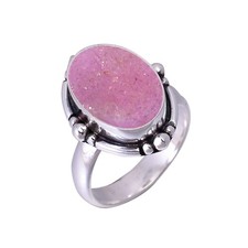 Sterling Silver Oval QUARTZ DRUSY Gemstone Bezel Statement Valentines New Ring