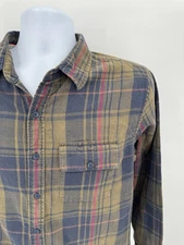 Normal Brand Men's Medium Flannel Shirt Blue Yellow Pocket Button Down L/S