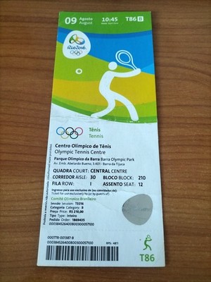 Used Ticket Olympic 09.08. 2016 Rio Olympia T86 Tennis 1