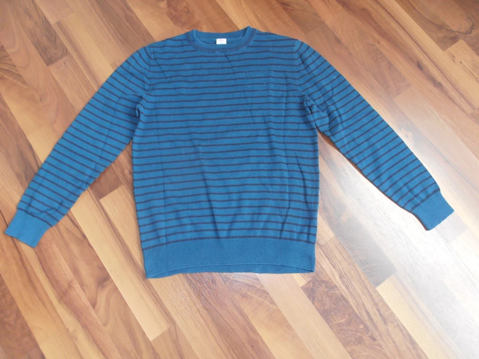 Trendy petrolblau-schwarz-gestreifter Feinstrickpullover von s.Oliver*Gr. 158*