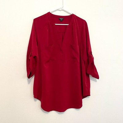 TORRID Plus Size Harper Studio Crepe de Chine Pullover 3/4 Sleeve Blouse Red 1X