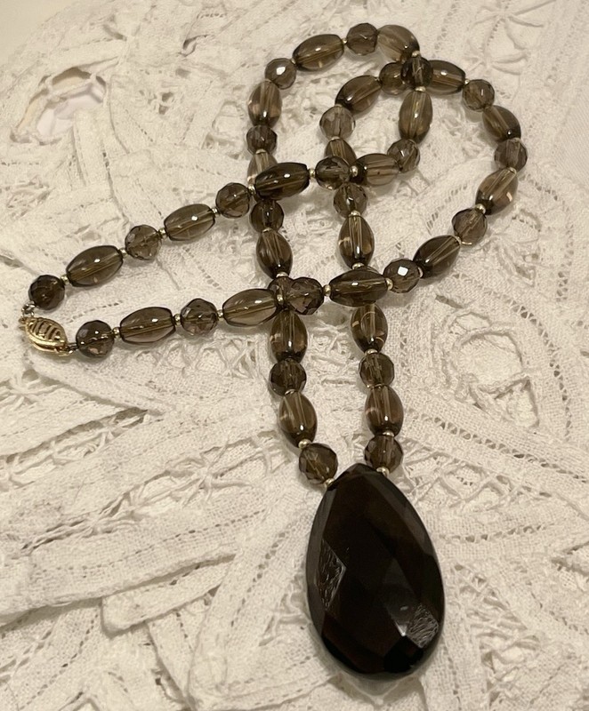 14k Large Faceted Smoky Quartz Necklace