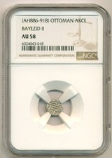 Ottoman Empire Bayezid II 1481-1512 Silver Akce AU58 NGC