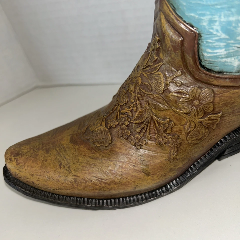 burton + BURTON Resin Cowgirl Boot Vase, 9.25-inch Height  Turquoise and Brown - Image 3 of 4