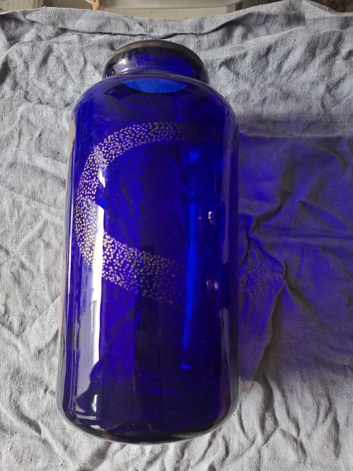 Vase ancien Erte "Fireflies" verre bleu et métal argenté par Franklin Art Deco - Photo 4/4