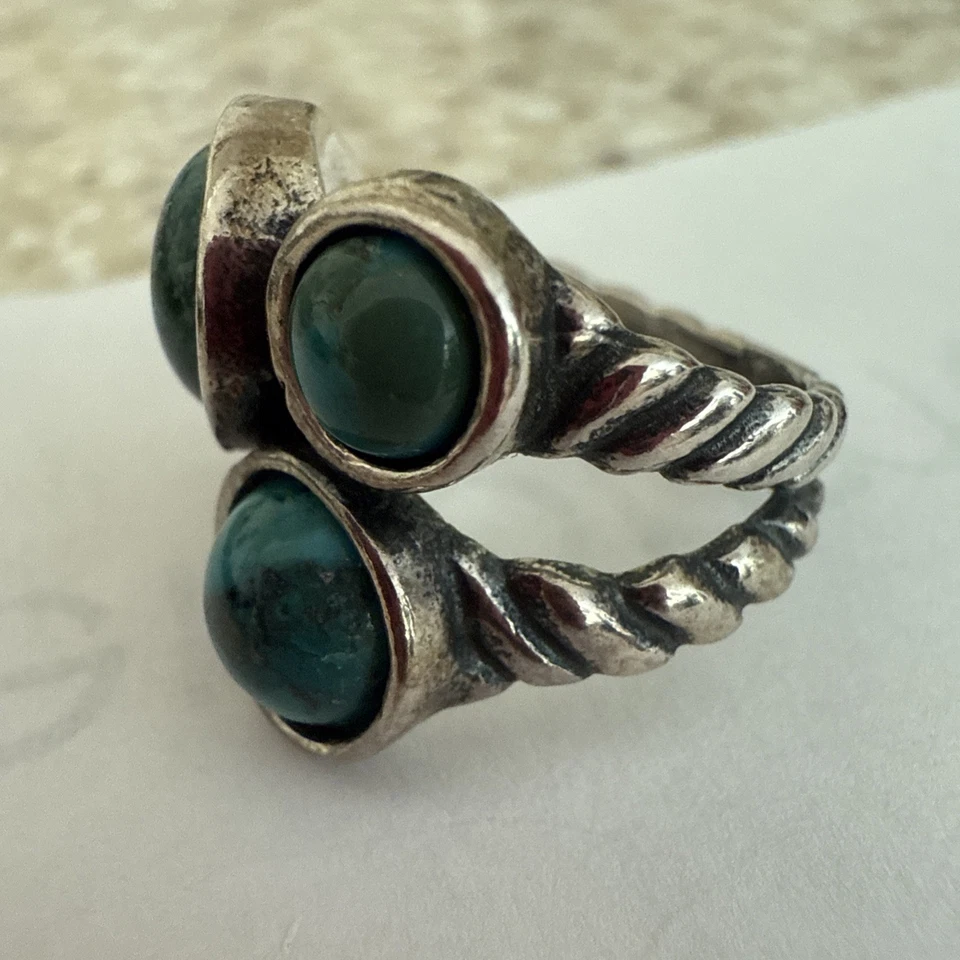 Anillo Didae Shablool Israel 3 Piedras Turquesa Plata de Ley Banda Trenzada 7 Foto 3 de 4