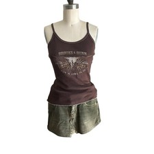 Vintage Brooks & Dunn Graphic Women's Brown Ribbed Tank Anvil 100% Cotton