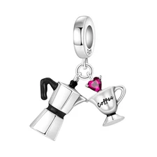 Stovetop Coffee Pot 925 Sterling Silver Charm for Bracelet