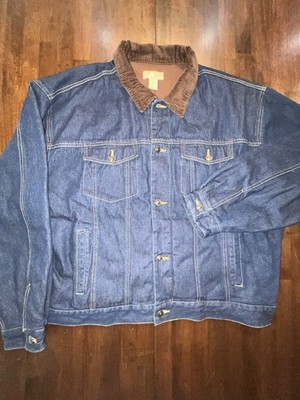   Sun River Clothing Co. Blue Denim Jean Jacket Brown Collar Fleece Lined XL