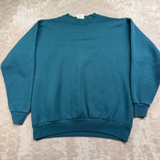 VTG Tultex Sweatshirt Mens Med Teal Crewneck Pullover Blank 90s USA Worn See Pix