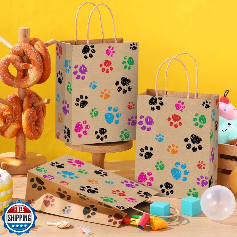 Blulu 20 Piezas Bolsas de Regalo Pata de Perro Cachorro con Asas Giratorias de Papel, Papel de Regalo para Perros Foto 4 de 4