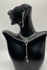 Heart Pendant Necklace Earrings Set In 925 Silver 16" L