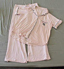 Victoria's Secret Modal Soft Long Pajama Set 2pc Pink Monogram Large  READ 
