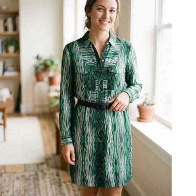 Derek Lam for Design Nation Shirt Dress Womens S Green Stripe Long Sleeve