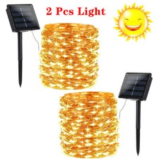 2 Pack Led Solar Fairy String Lights Copper Wire Waterproof Outdoor Garden Decor