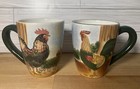 VTG Sakura On the Farm Rooster Mugs by David Carter Brown Set of 2 Hand Painted