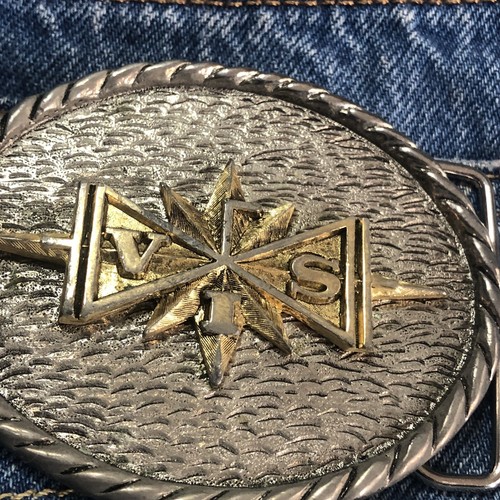 Fibbia per cintura vintage ottone cowboy hippy V I S garage GAS - Foto 4 di 7