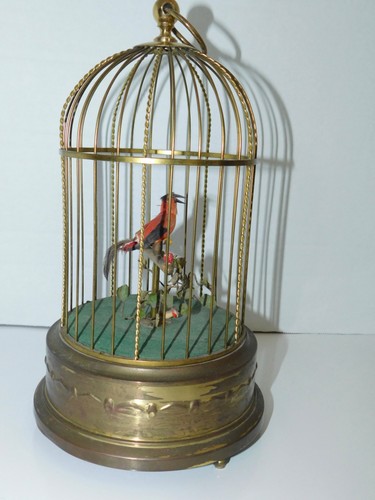 Antique Singing Bird Automaton Music Box Germany Griesbaum Brass Cage Wind UP - Picture 2 of 16