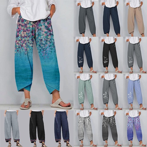 Pantalones de playa informales holgados de algodón mujer dama talla grande UU. |