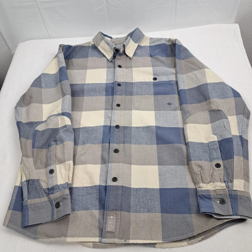 Polaris Ranger Blue Gray Tan 100% Cotton Flannel Men's Button Up Shirt Sz L EUC - Image 4 of 4