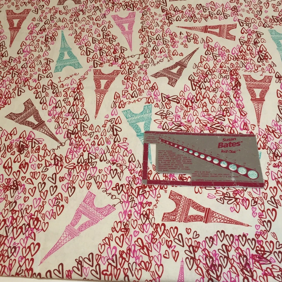 2 Yards Pink Blue Eiffel Tower Fabric 43" wide JoAnn Fabrics Cotton - Image 3 of 4