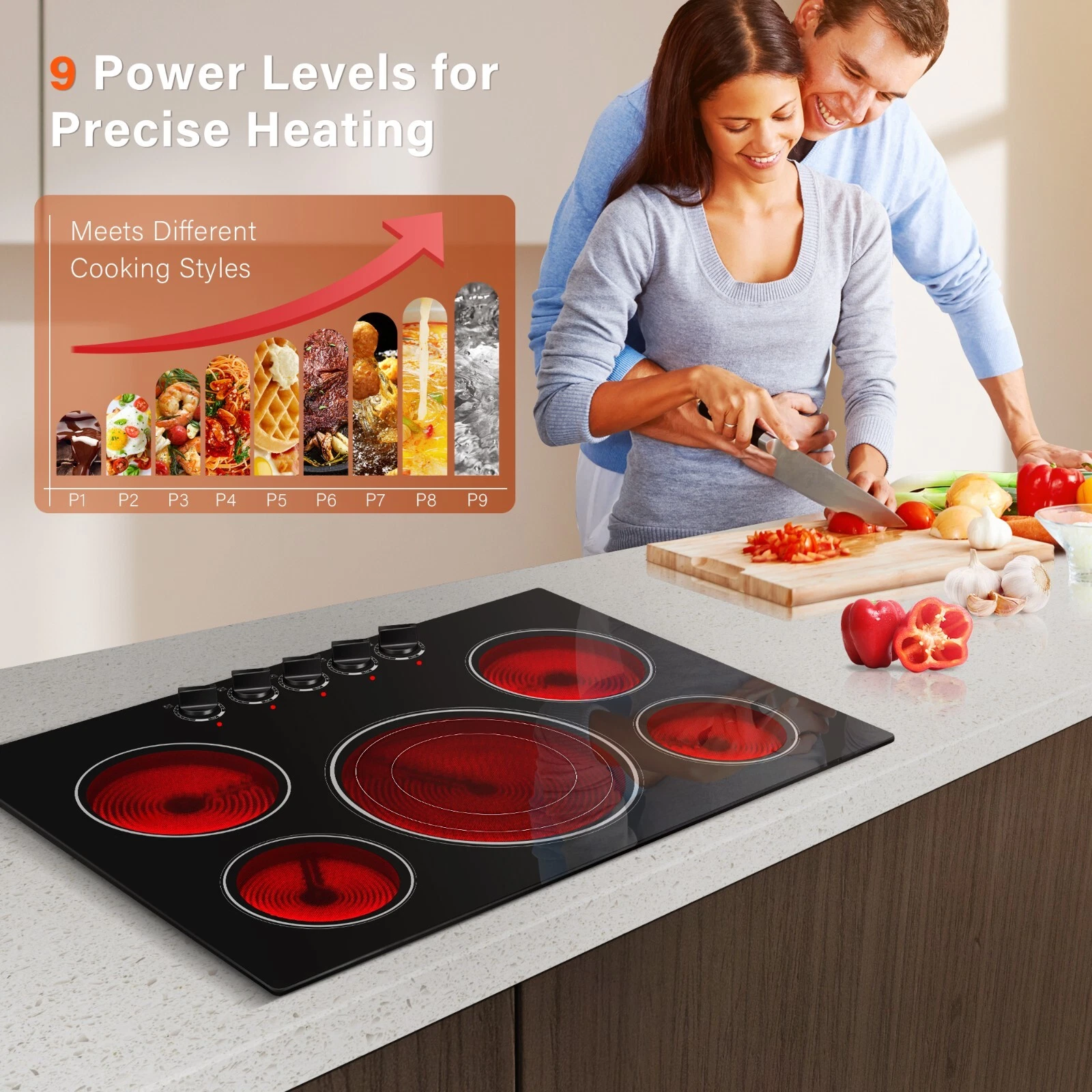 Amzgachfktch 30in Built-in Electric Cooktop Radiant Ceramic Cooktop 5 Burners