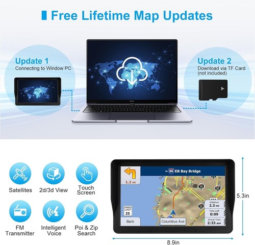 Car Truck GPS Navigation 9 Inch Touch Screen 2025 Maps Spoken Direction - Picture 6 of 8