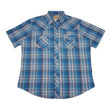 Wrangler Men's XL Western Shirt Blue Pearl Snap Short Sleeve Cotton Polyester