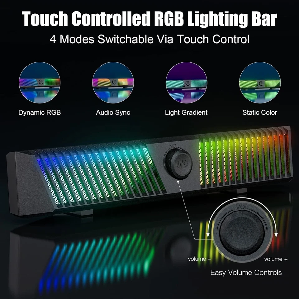 PC Computer Lautsprecher Soundbar Monitor Boxen Box RGB LED Bluetooth USB B468 - Bild 3 von 4