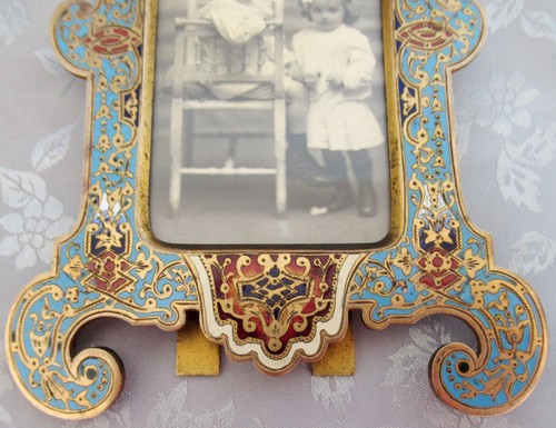 RARE ANTIQUE CLOISONNE ORIENTALIST ENAMEL DECOR PHOTO PICTURE FRAME TOP QUALITY - Picture 6 of 11