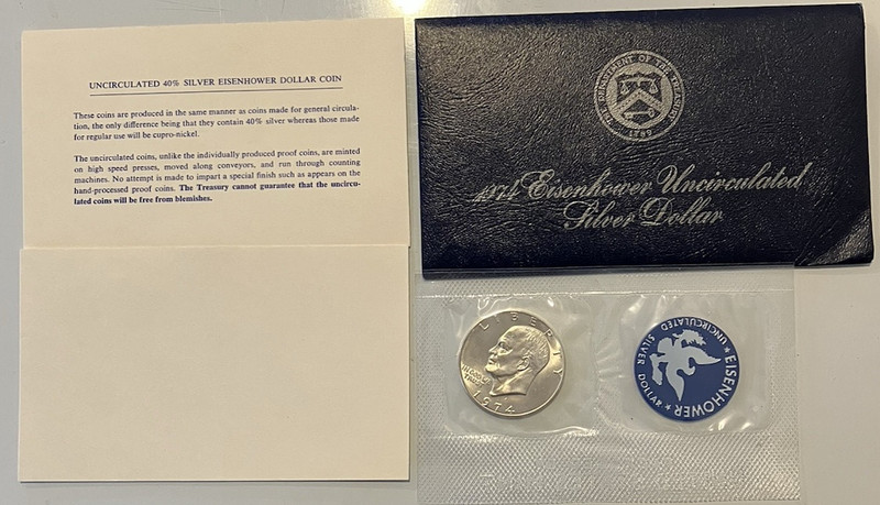 1974-S BLUE IKE EISENHOWER 40% SILVER DOLLAR.