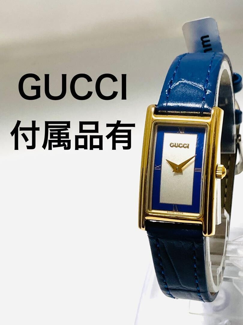 GUCCI 2600L Watch 17mm Quartz Blue Line Dial Gold Ladies GUCCI 2600L Watch 17mm Quartz Blue Line Dial Gold Ladies