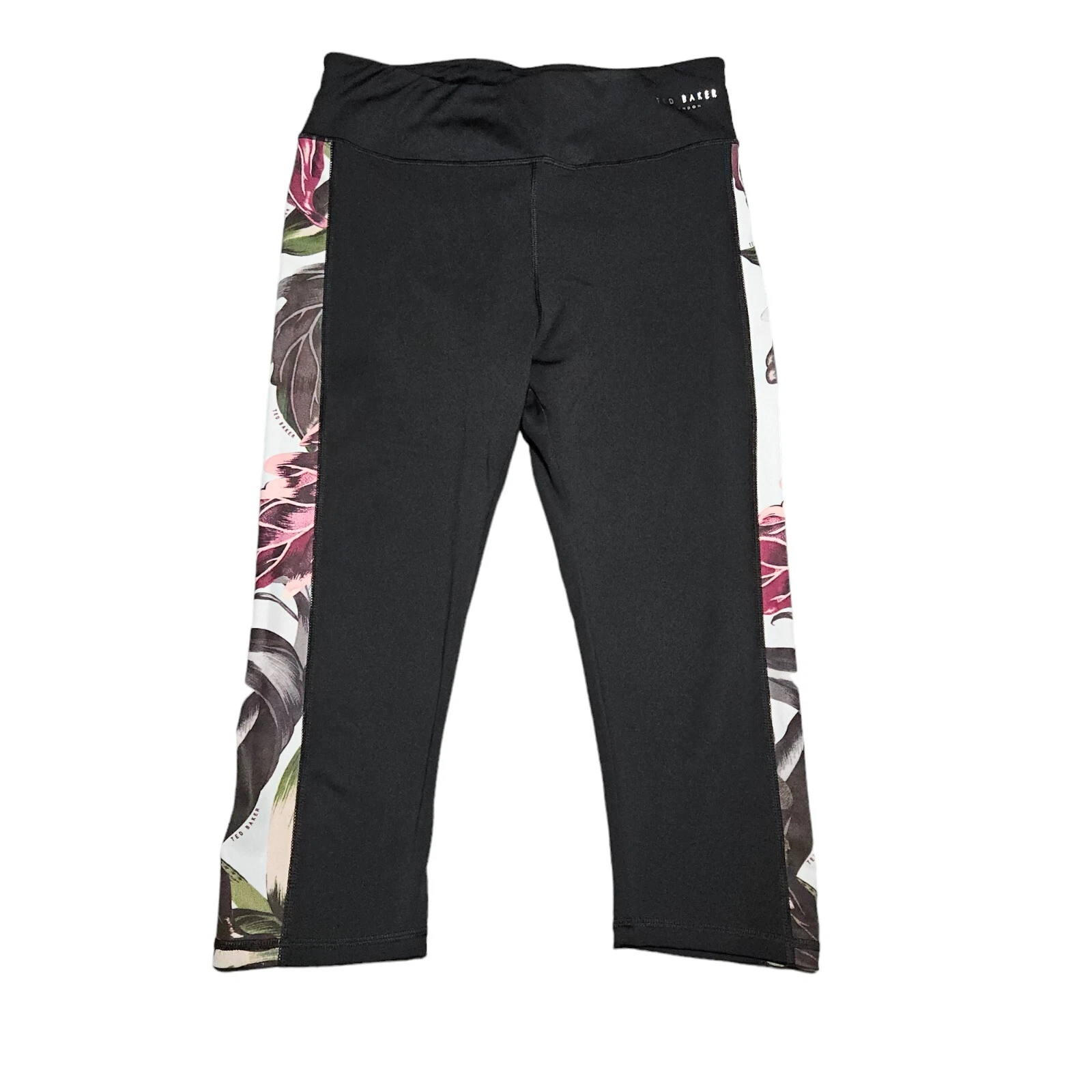 Ted Baker Sport Capri Legging Sz S Pants Black With Side Print Drawstring