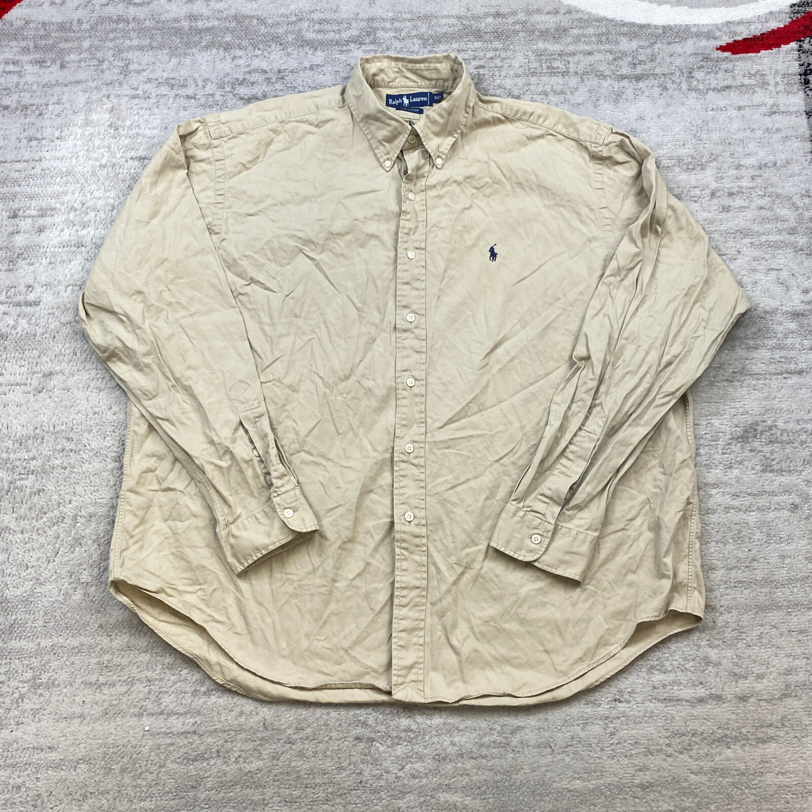 Polo Ralph Lauren camicia con bottoni 2XL XXL beige marrone blu pony outdoor casual preppy
