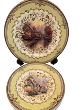 Thomas Kinkade Spode 2 Cottage 10.5" Plates + 4 Saucers 7.75” Lockhaven 2005