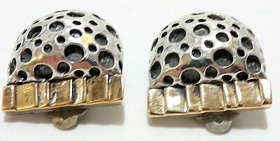 AMAZING DIAN MALOUF Signed 14K YELLOW GOLD & Sterling Silver CLIP ON EARRINGS