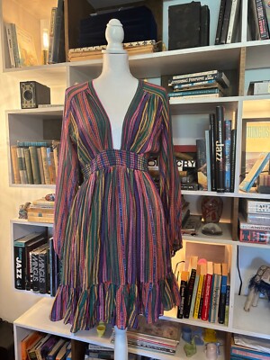 Rainbow Anthropologie Carolina K Greta Folk Art Folkloric Floral Dress NWT M