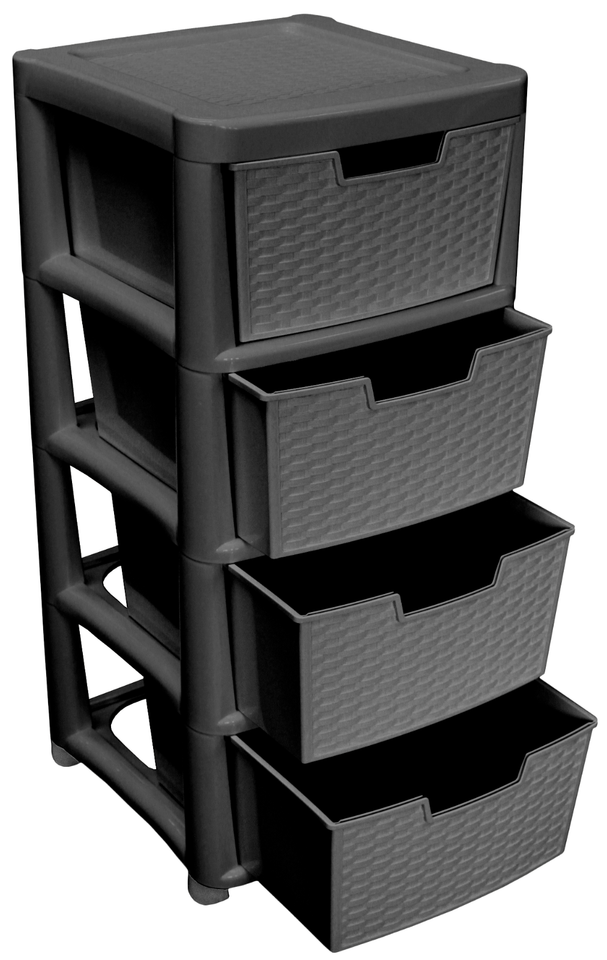 Large Black 4 Drawer Plastic Rattan Storage Tower Unit Chest Office ...