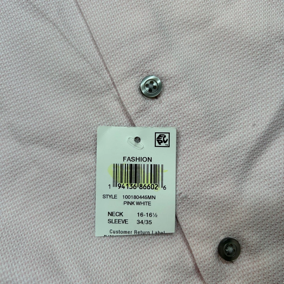 Alfani Slim Fit Dress Shirt Mens Large 16-16.5 34/35 Pink White NEW - Image 3 of 4