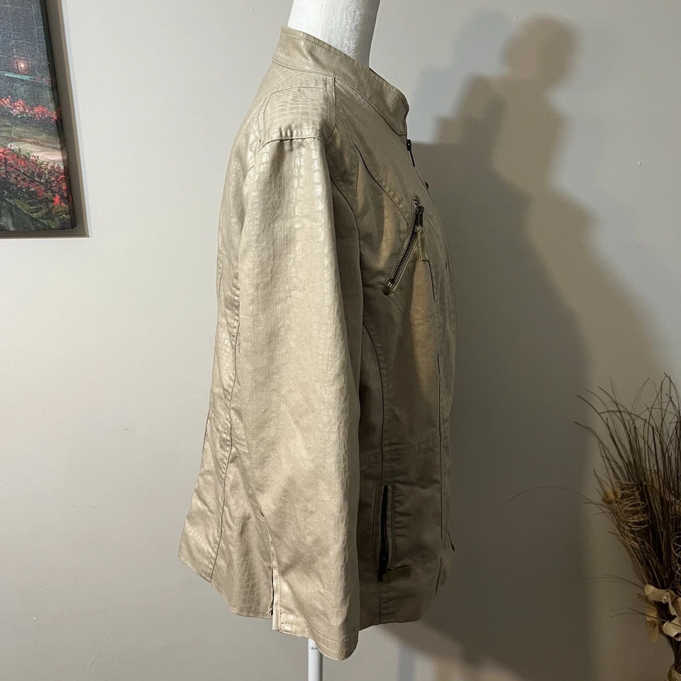 MULTIPLES Women’s Beige Faux Leather Zip Up Jacket Snake Animal Print Sz XL Flaw - Image 3 of 4